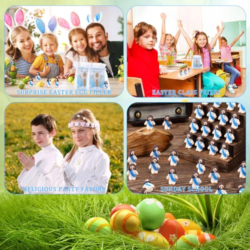 Barydat 75 Set Blue Mini Jesus Figures with Prayer Cards and Organza Bags - color: Blue