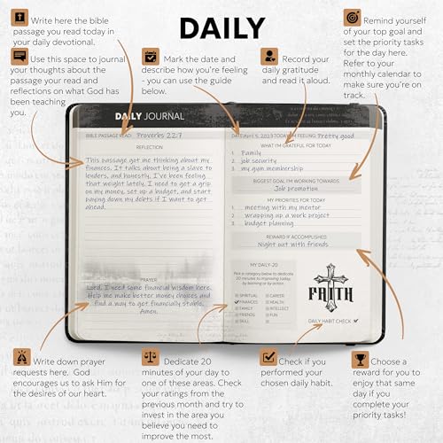 Prazoli Leather Christian Bible Prayer Journal For Men - Study Scripture Notebook & Planner Daily Devotional Undated | Religious Jesus Faith Gifts for Graduation, Pastor Baptism & Church, Cross - color: Men's Cross