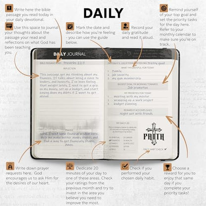 Prazoli Christian Bible Prayer Journal For MEN 9-Month Refill - Study Scripture Notebook & Planner Daily Devotional Undated | Religious Jesus Faith Gifts for Graduation, Pastor Baptism & Church - color: Men's Refill - 9 Months