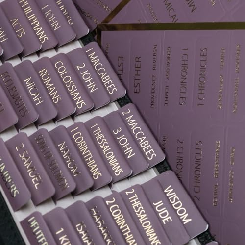 UPAFEXXI-Bible Tabs with Book Summaries, 3D Gold Foil Embossed Lettering - color: Purple