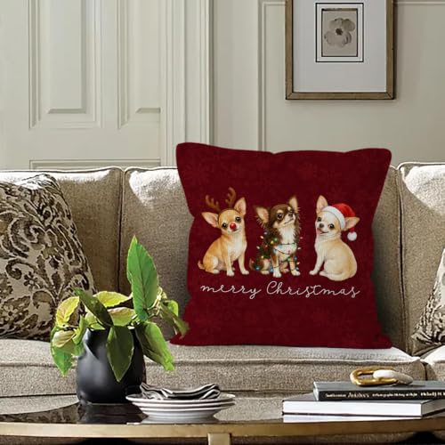 Merry Christmas Chihuahua Throw Pillow Covers 18x18 Home Decor - color: Chihuahua
