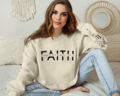 UNIQUEONE Christian Sweatshirt Women Faith Shirts: Jesus Sweatshirt Christian Religious Crewneck Long Sleeve Pullover Tops - color: Apricot, size: Medium