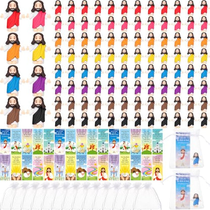 Barydat 100 Sets Mini Jesus Figurines Bulk Easter Gift Little Jesus Figures Tiny Toys Christ Savior Doll with Cards Bags for Religious Party Favors Sunday School Baptism Gift(Cute Style) - style: Cute Style