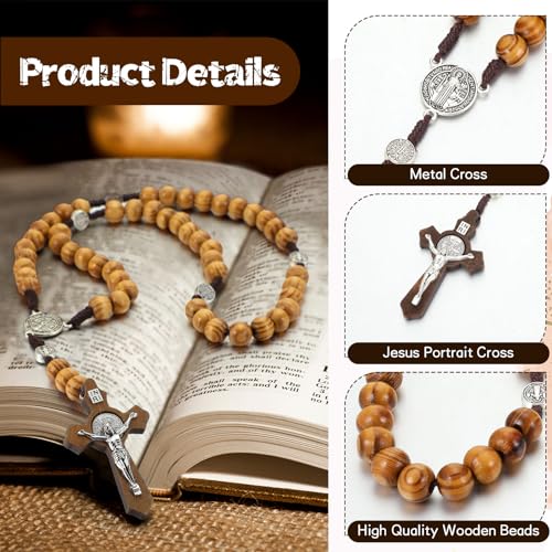 Equsion 24 Set Wooden Rosary Necklace Catholic Jesus Cross - color: Multicolor