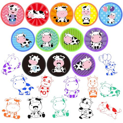 Cinrobiye 24 Pcs Cow Stampers Party Favor Set, Cute Farm Animal Stamps for Kids Birthday Party, Classroom Rewards, Farm Themed Party Supplies, Goody Bag Fillers, Barnyard Animal Toys - color: Cow