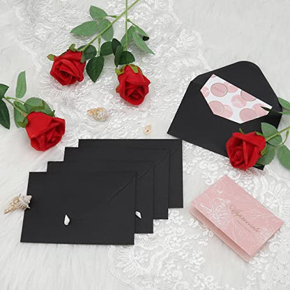100 Pack Black 4x6 Envelopes, Contour Flap A4 Envelopes for Engagement Invites, Weddings Invitation, announcements, Baby shower, Perfect for RSVP Card 120gsm, 4.5 x 6.4 Inches - 100% Recycled - color: Black-100
