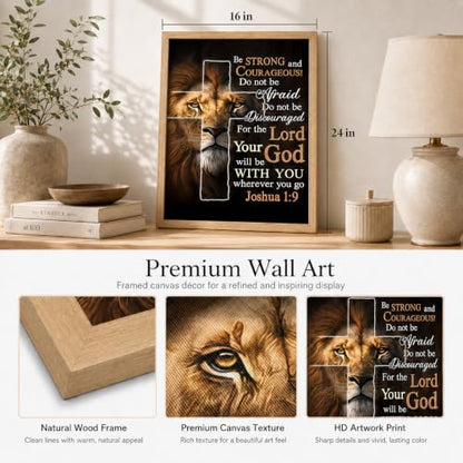 Framed Religious Lion Cross Canvas Wall Mural 16x24 Inches For Living Room - color: Religion - 4, size: 16x24in