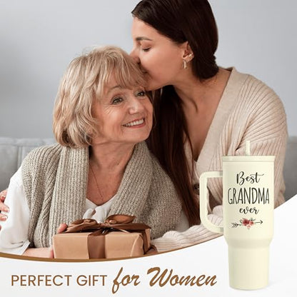 Grandma Tumbler with Handle 40oz, Grandmother Gifts from Granddaughter Grandson, Stainless Steel Tumblers Coffee Travel Cup, Gifts for Nana Mimi Grandmom on Birthday Christmas Mothers Day Valentines - color: Grandma