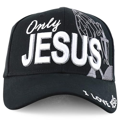 Trendy Apparel Shop Only Jesus Praying Hand Embroidered Christian Ball Cap - color: Black