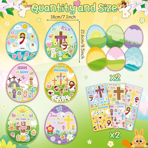 CY2SIDE Easter Egg Scene Sticker - 12 Set Religious Egg Stuffers Sticker for School Rewards, Make Your Own Easter Jesus Cross Scene Activities - style: Easter egg