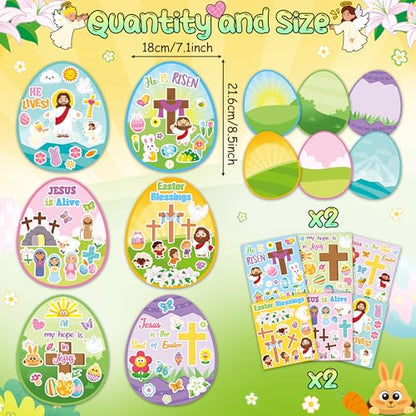CY2SIDE Easter Egg Scene Sticker - 12 Set Religious Egg Stuffers Sticker for School Rewards, Make Your Own Easter Jesus Cross Scene Activities - style: Easter egg