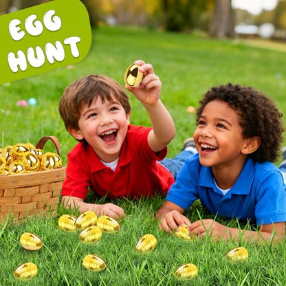 24 Pack Gold Easter Eggs Empty 2.4 Inch Metallic Plastic Fillable Easter Eggs, Shiny Golden Surprise Eggs for Easter Egg Hunt, Candy Treats Toys, Basket Stuffers, Classroom Prize Supplies - style: 24 PCS 2.4 Inch Golden Eggs
