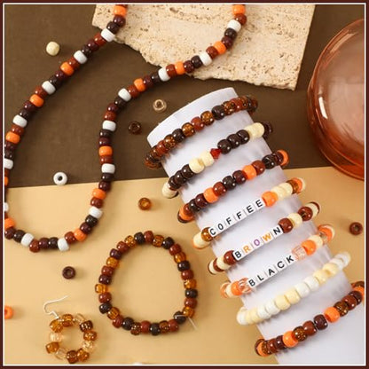 UPINS 1200 Pcs Brown Pony Beads for Jewelry Making Neutral Color Kit - color: Tan Brown Yellow White Glitter