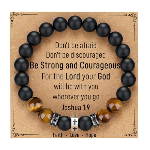 TONY & SANDY Christian Gift for Him Kids Teen Boys Adults Men Cross Bracelet Son Grandson Birthday Graduation Easter Religious Gifts for Men Christmas - style: Be Strong ( 8 Inches )