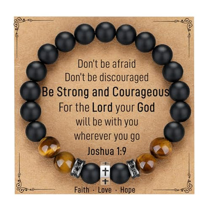 TONY & SANDY Christian Gift for Him Christmas Kids Teen Boys Adults Men Cross Bracelet Son Grandson Birthday Graduation Easter Religious Gifts for Men - style: Be Strong ( 8 Inches )
