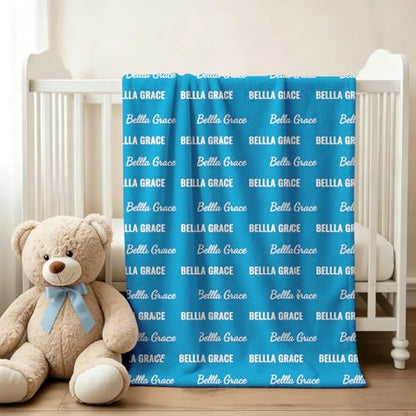 Ships Next Day, Personalized Baby Blanket with Name - Custom Newborn Hospital Swaddle Blanket, Super Soft Plush Flannel Baby Gift for Birth Announcement Shower Easter Gifts for Toddler Kids - color: Blue