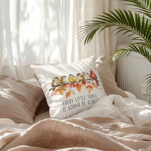 Inspirational Fall Autumn Maple Leaf Bird Throw Pillow Covers 18x18 - color: Bird