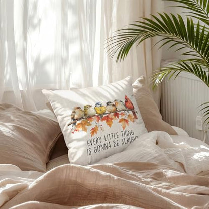 Inspirational Fall Autumn Maple Leaf Bird Throw Pillow Covers 18x18 - color: Bird