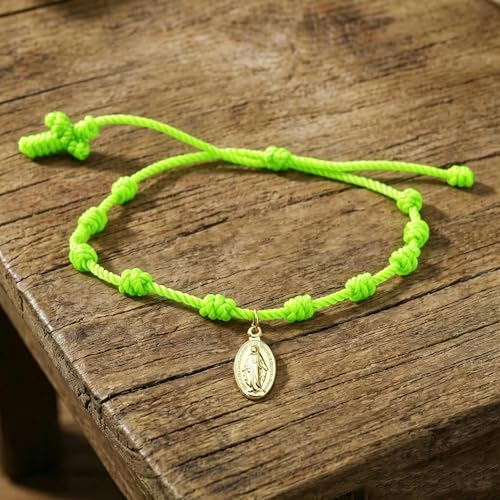 10 Knots Lucky Protection Rope Cross Bracelet For Women Men, Handmade Good Jesus Pendant Charm Amulet Adjustable Christian Pulsera Decenario String Jewelry, Daily Friendship Gift - color: Jesus Green