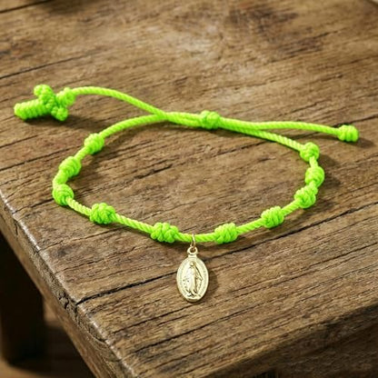 10 Knots Lucky Protection Rope Cross Bracelet For Women Men, Handmade Good Jesus Pendant Charm Amulet Adjustable Christian Pulsera Decenario String Jewelry, Daily Friendship Gift - color: Jesus Green