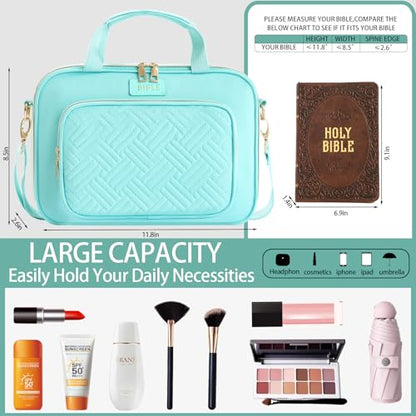 Bible Cover for Women Bible Case, Large Bible Bag, Bible Study Supplies Bible Journaling Kit Book Carrying Case with Bible Highlighters Tabs, Valentines Day Christian Gifts for Women (Blue) - color: Blue