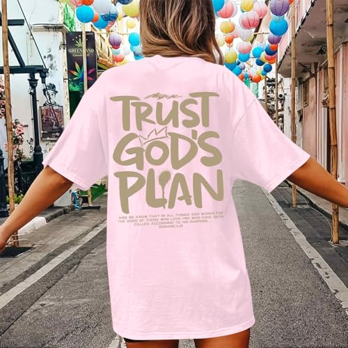 Christian Shirts for Women God Faith Shirt Jesus Oversized Religious Tees Bible Verse Tee Graphic Inspirational Tops - color: Pink, size: X-Large
