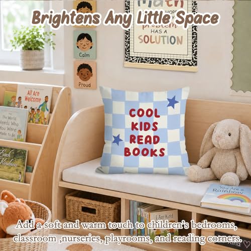 Reading Nook Pillow Covers18x18,Classroom Inspirational Throw Pillows - color: Book-blue