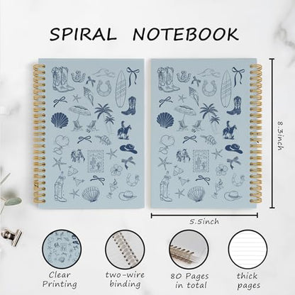 YLZlhb Blue Western Coastal Cowgirl Spiral Notebook Journal, Preppy Beach Notebooks for Note Taking, Cowgirl Gifts for Women, Girly Preppy Blue Ocean Hardcover Spiral Journal 5.5x8.3 Inches - color: cowgirl