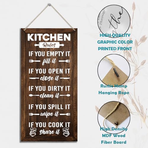 Farmhouse Kitchen Rules Sign, Rustic Wooden Plaque, 12x6inch (J10) - color: color20