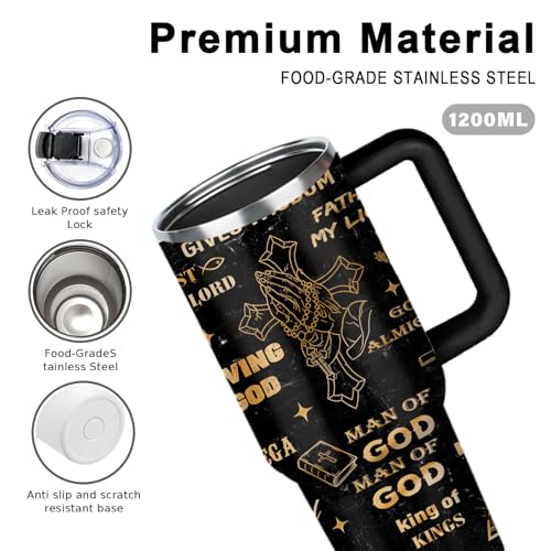 Christian Man Of God Tumbler for Men Jesus Religious Stainless Steel Insulated Coffee Cup God Mug 40oz with Handle and Straw Keeps Drinks Cold & Hot - color: Christian/Goose