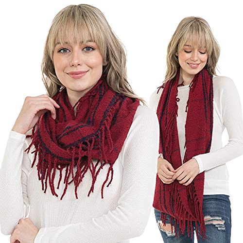 BASICO Fall Winter Scarfs for Women Plaid Infinity Scarf for Cold Weather Circle Loop Scarves - color: Plain Burgundy