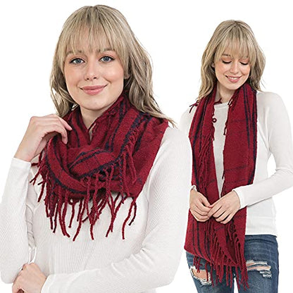 BASICO Fall Winter Scarfs for Women Plaid Infinity Scarf for Cold Weather Circle Loop Scarves - color: Plain Burgundy