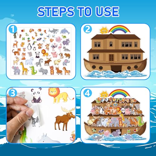 11 Set Noah's Ark Animal Sticker Scene Kit for Kids DIY Craft - color: A