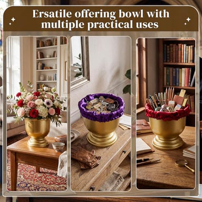 Zhehao 1 Pcs Large Offering Pot for Church Offering Pot with Removable Liner Prayer Ritual Bowl Tithes and Donations Smudge Basket for Church Communion Supplies (Stylish) - style: Stylish