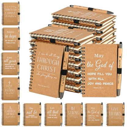 INSADA Christian Prayer Journal Spiral Notebooks Bulk with Pens - Small Lined Notepads (4.13”x5.43”) - Christian Gifts for Women,Church Members & Bible Study Groups (30 sets Brown) - color: Brown