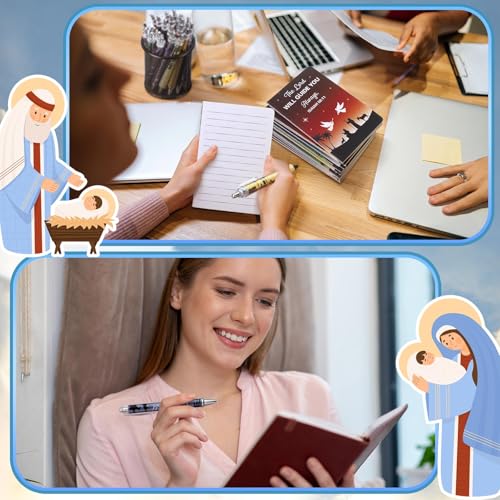 72 Pcs Christian Gifts Bulk Christmas Nativity Bookmark Bible Verse Ballpoint Pen Religious Scripture Notepads Prayer Journal Inspirational Notebook Mini Notepads for Women Men Church Xmas Office