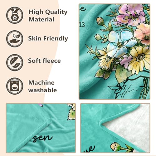 Christian Gifts for Women, Aqua Christian Blanket with Flowers 80''x 60'' - color: Aqua, size: 80"x60"