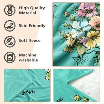 Christian Gifts for Women, Aqua Christian Blanket with Flowers 80''x 60'' - color: Aqua, size: 80"x60"