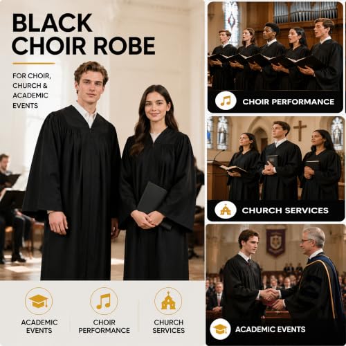 Happy Secret Adult Matte Choir Robe for Church, Graduation and Ceremonies - color: Black, size: 42FF(4'9"-4'11")