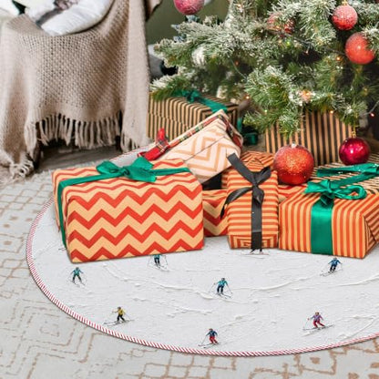 Winter Skiing Christmas Tree Skirt, Ski Gifts Xmas Tree Skirt 527XW-TS - color: Skiing-3