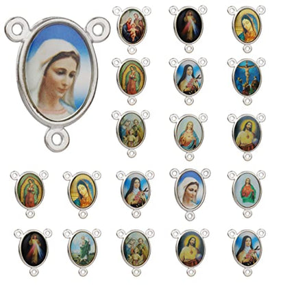 COTTVOTT St Benedict,Our Lady of Guadalupe Medal for DIY Jewelry Making,Virgin Mary Christ Jesus Rosary Center Connection Part - color: 20pcs-Enamel Oval Medal D