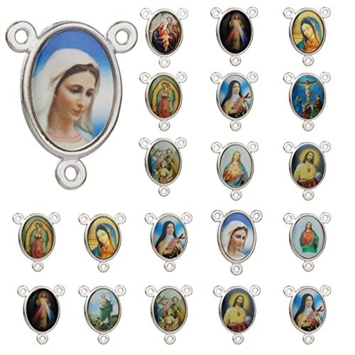 COTTVOTT St Benedict,Our Lady of Guadalupe Medal for DIY Jewelry Making,Virgin Mary Christ Jesus Rosary Center Connection Part - color: 20pcs-Enamel Oval Medal D