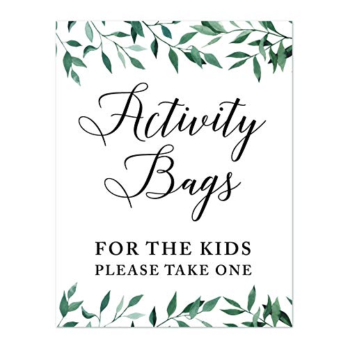 Andaz Press Wedding Party Signs, Natural Greenery Green Leaves, 8.5x11-inch, Activity Bags for the Kids Please Take One, 1-Pack - color: Activities Kids Bags
