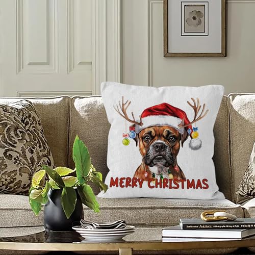 Christmas Boxer Dog Gifts Throw Pillow Covers 18x18,Christmas Boxer Dog Decorative Decorations Pillow Covers for Home Bedroom - color: Boxer Dog