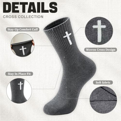 8 Pairs Cross Socks, Christian Socks for Men Women,US Size 6-12 - color: Dark Gray - 8