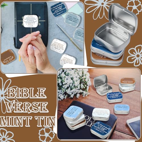 Willinglong 20 Pcs Metal Bible Mint Tins 5 Style Small Christian Gifts Box Bulk for Good Friday Easter Sunday School Vbs Giveaways Thanksgiving Bible Verse Metal Box for Candy Jewelry Crafts Storage