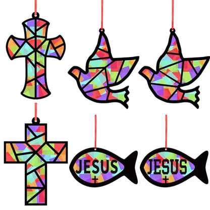 Sinload 24 Sets Religious Sunday School Cross Fish Dove Tissue Paper Crafts - style: Dove Fish Cross