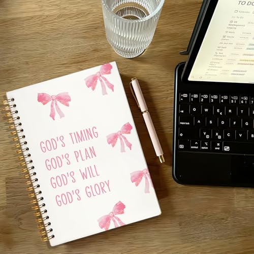 Pink Preppy Bow Christian Spiral Notebook Journal, Bible Verse Scripture Journal for Women, Christian Gifts for Women, Religious Prayer Notebooks, 5.5x8.3 Inch - color: 02-god's Timing Bible Scripture