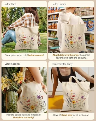 Canvas Tote Bag with Zipper Handles for Women Bridesmaid Birthday Wedding Mother Ladies Shopping Gift Bags - color: Flower-9