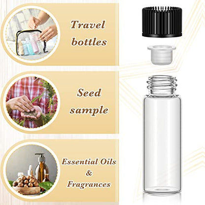 Lallisa 80 Pcs 5 ml Glass Vials with Screw Caps, Leakproof Small Glass Bottles Bulk, Mini Sample Vials with Plastic Stopper for Essential Oils, Sample, DIY Craft (Clear with Black Cap) - color: Clear with Black Cap, size: 5 ml